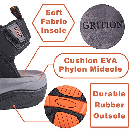 Grition Mens Hiking Sandals Walking Fisherman Water Sandals, Breathable Athletic Outdoor Trail Sandles, Closed Toe Slip-On Waterproof Shoes (7.5 Us / 40 Eu, Black) #TOP3