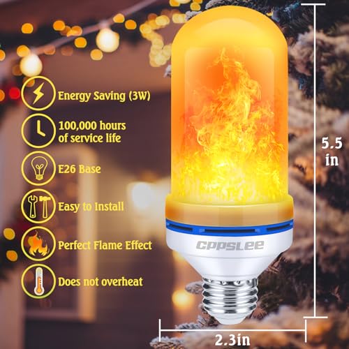 CPPSLEE LED Flame Light Bulbs, 4 Modes Flickering Light Bulbs, E26 Base Fire Flame Bulb, Christmas Decorations Outdoor Indoor, Christmas Light Bulbs (Yellow, 4 Pack) - Thumbnail 7