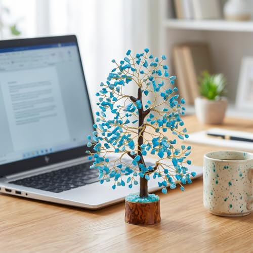 Image of Crocon Turquoise Crystal Tree of Life for Unique Gifts for Mom, Dad, Home | Office Decor, Handmade Gemstone Healing Crystals Tree for Positivity, Money & Good Luck, Birthday Gifts for Women, Men