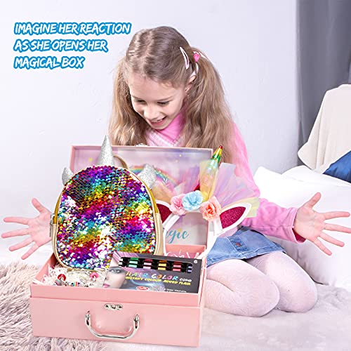 Unicorns Gifts For Girls In Giftable Box - Colorful Glitter Unicorn Bag, Diy Charm Bracelet Making Kit, Temporary Bright Hair Chalk, Glamorous Headband, Gifts For Teens Girls(Colorful Unicorn Bag) #TOP2