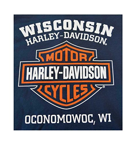 Image of Harley-Davidson Men's Orange Bar & Shield Navy Pullover Sweatshirt 30291742