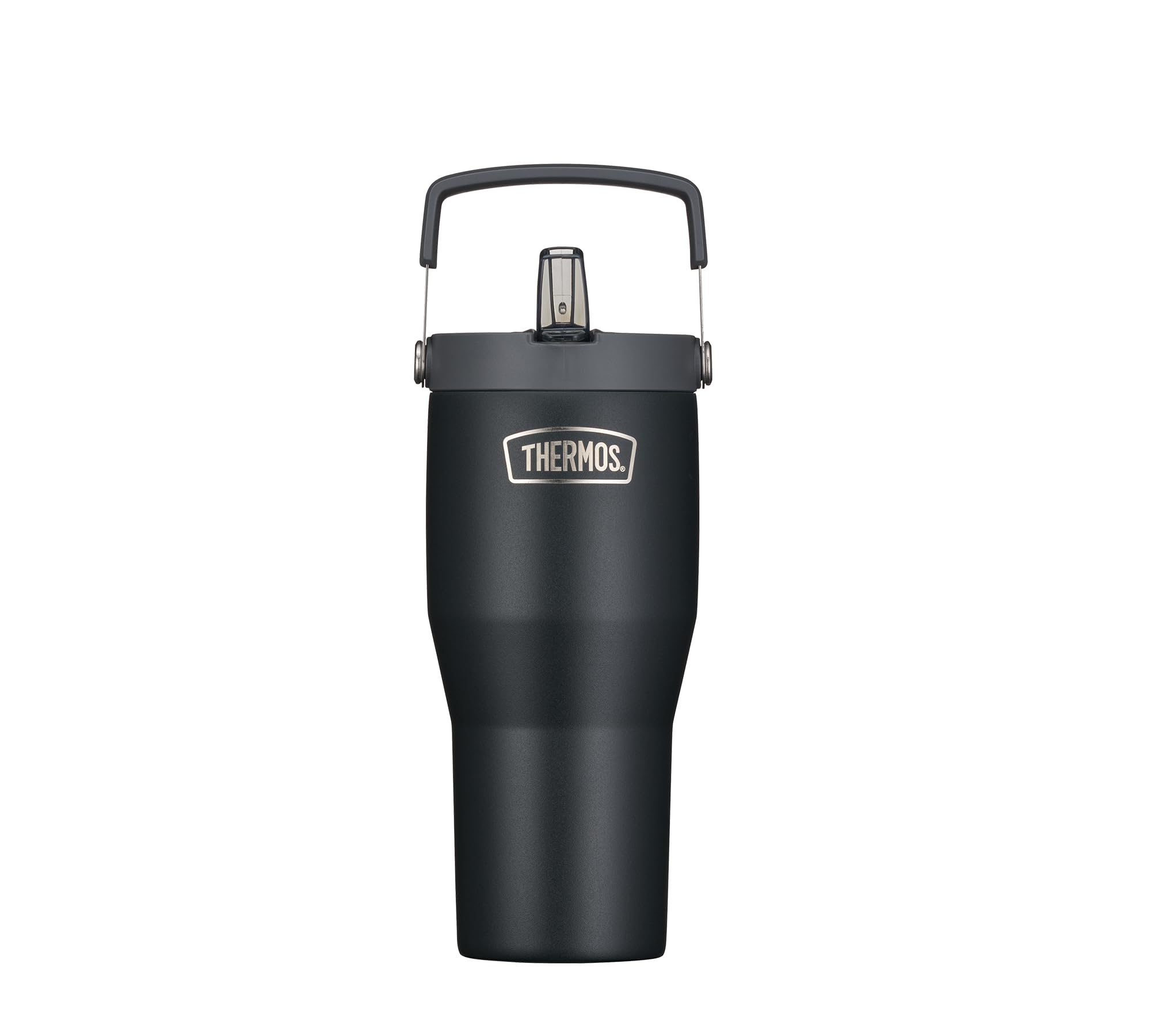 Thermos REFRESHING SERIES Isolier-Trinkbecher 0,85l, schwarz matt, Tumbler mit Flip-Strohhalm und Griff für unterwegs, Arbeit oder zu Hause, geschmacksneutraler doppelwandiger Edelstahl