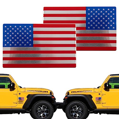 Image of XMUINT Metal American Flag Emblem, 2 Packs 5 inch USA Car Military Patriotic Sticker, Alloy Bumper Fender Door Window Trunk Engine Hood Decal for Car Truck SUV Color