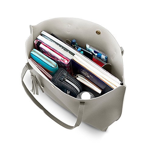 OCT17 Women Tote Bag - Tassels Faux Leather Shoulder Handbags, Fashion Ladies Purses Satchel Messenger Bags - Gray