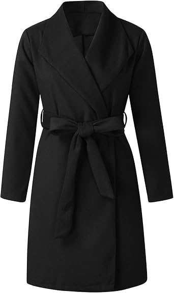 Womens Long Cardigan Woolen Coat Winter Fashion Warm Long Sleeve Lapel Faux Jacket Coat Outerwear Windbreaker