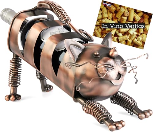 BRUBAKER Portabotellas Vino Gato - Portabotellas de Metal Color Cobre - Presente Decorativo para los Dueños de Gatos - Portabotellas de Vino Figura de Metal con Tarjeta de Obsequio - Color: Cobre
