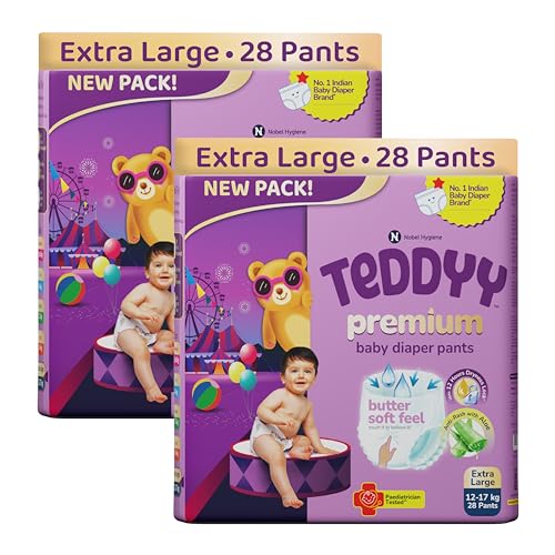 Image of Teddyy Premium Baby Diaper XL size, Pant Style | Extra Large (12-17 kg), 56 Pants | Butter Soft Feel, Anti-Rash with Aloe Vera, 12 Hours Dryness Lock
