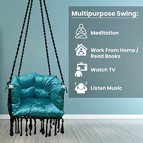Image of Patiofy Premium C Shape Swing for Balcony /Swing for Adults for Home for Indoor and Outdoor /Jhula for Adults with Full Body Cover Blue Cushion (Black)