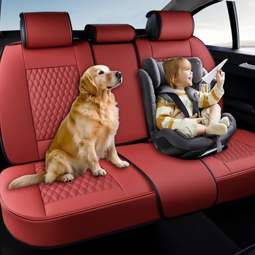 Image of Coverado Rear Seat Covers, Leather Seat Cover for Car, Universal Waterproof Automotive Seat Cushion Protector for Most Cars Trucks SUV (Red)