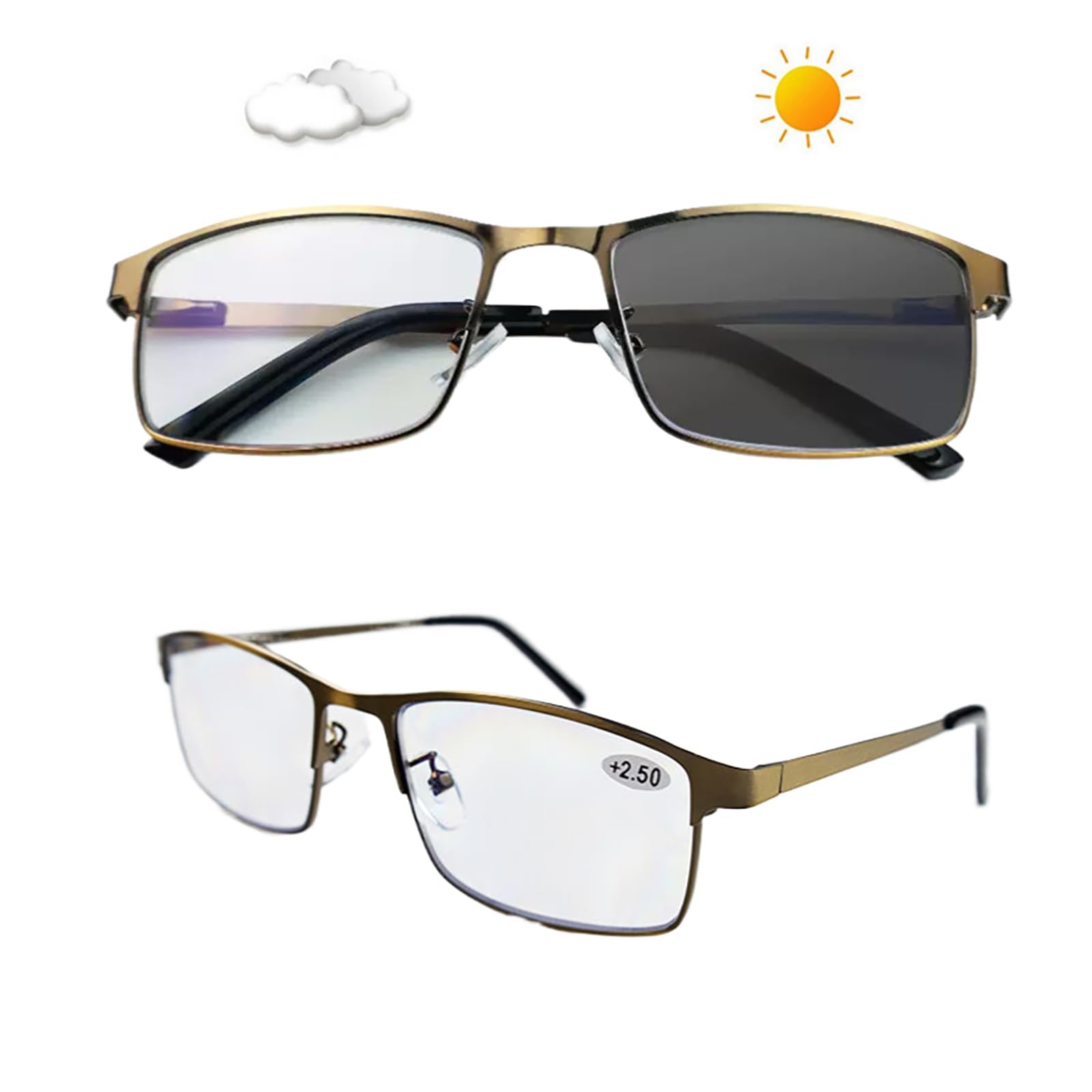 Selbsttönende Progressive Multifokal Lesebrille Metallrahmen Blaulichtfilter Lesehilfe Ultraleichte Flexibel Computerbrille für Herren Damen, Dioptrien 1.0-3.0