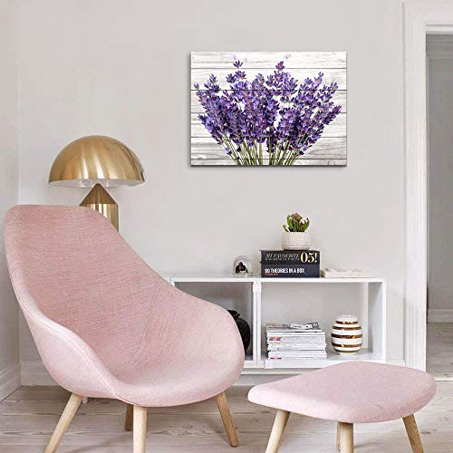 Modern Artwork Purple Lavender Wall Decor Canvas Wall Art Retro Paintings Style Purple Lavender Flowers Picture On White Vintage Wood Background Rural For Living Room Bedroom Bathroom Decoration #TOP3