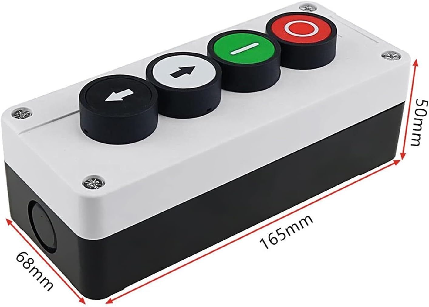 Switch 22mm Push Button Switch White Control Waterproof Switch Box 4 Holes with Arrow Stop Button Industrial Control Box 165 * 68mm