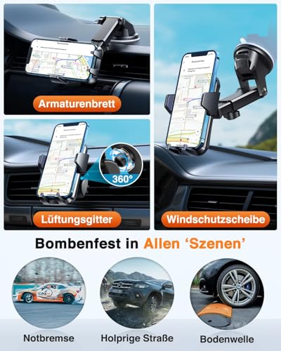 VANMASS Handyhalterung Auto 2026 neuste Version Handy Halterung Auto 4 in 1 Lüftung & Saugnapf Handyhalter Auto Kratz Schutz für Armaturenbretter für iPhone 17 Samsung S24 Huawei