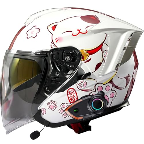 Letetexi Bluetooth intégral Casco Moto Jet con ECE Homologado Casco Moto Abierto Custom Scooter para Mujer Hombre Adultos con Doble Visera Cascos Abiertos Moto