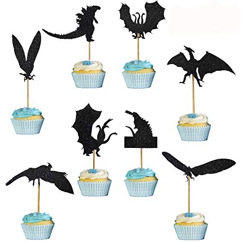 Black Glitter Godzilla Cupcake Toppers,Godzilla:King of The Monsters Themed Party for Birthday Party,Baby Shower Decorations, etc.24 Pcs Cupcake Toppers Includes 8 Styles. Product Name