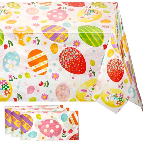 XIHIRCD 3 Uds Mantel de Pascua, 137x274cm Rectangular Mantel Plástico Coloreado Estampado de Huevos Mantel de Pascua Decoracion Mantel para Pascua Picnic Fiestas de Primavera