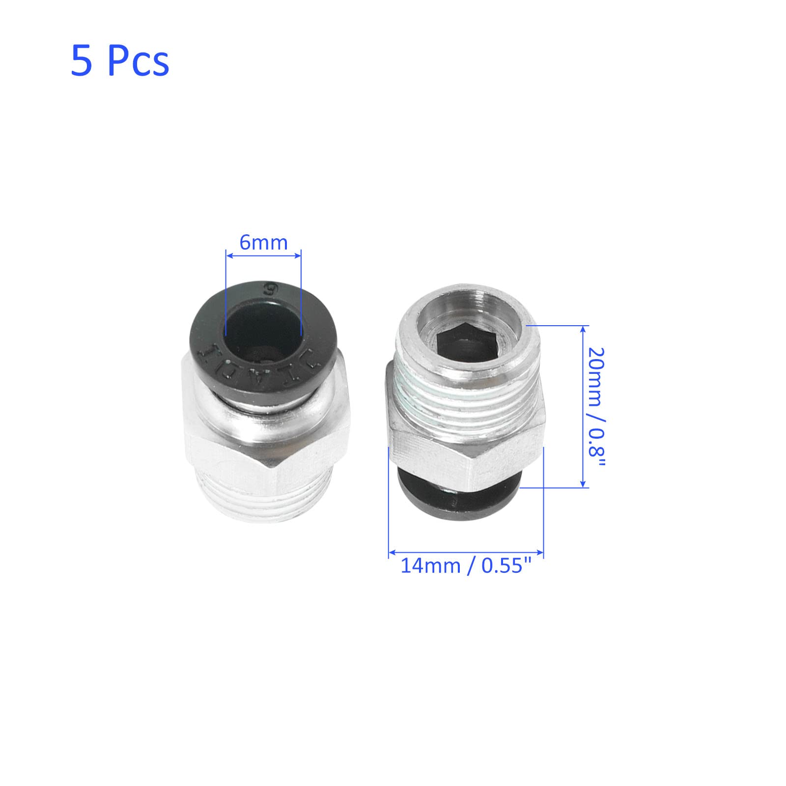 10 Pack 1/4" BSP Male To 6mm Push-in Fittings - Straight Connectors For Air & Pneumatic Systems, Gold