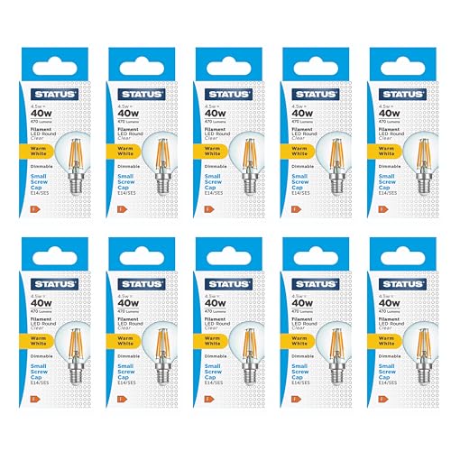 Status Dimmable 4W, E14/SES, Round Filament LED Bulb, Warm White, 10 Pack (4.5SFDRWE14C1B10)