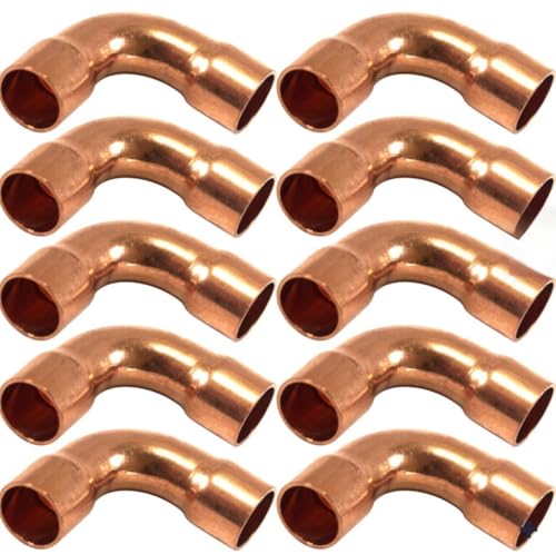 Quality HVAC Copper Fittings USA (10 Pack 3/8 Long Bell 90) LR Refrigerant Copper (ACR)