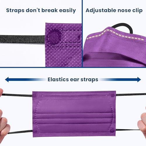 Disposable Face Mask for Adults - 4 Ply Protection, Individually Wrapped 50 Pack, 10 Colors, Breathable Comfortable & Safe