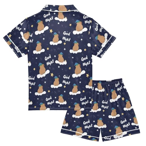 Good Night Capybara Summer Satin Pajama Set, Cute Button-Down Sleepwear Pj Set for Sleep Wears2
