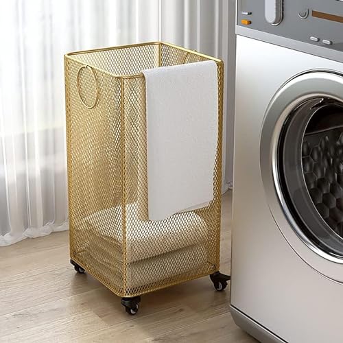 Panier à linge en métal robuste et aéré équipé de roulettes