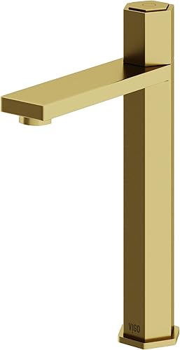 VIGO Nova - Grifo de baño de una sola manija de 10.375 pulgadas H con un solo orificio en oro cepillado mate - Grifo para fregadero VG03035MG
