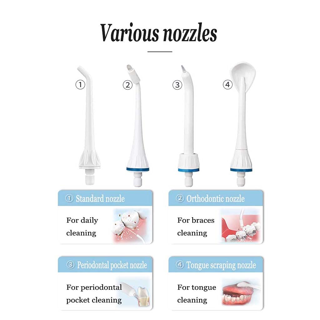 TJH Irrigatore Orale Dentale Cordless Professionale Flosser dell'Acqua, 6 Punte di Getto, 150 ML Portatile e Ricaricabile IPX7 Impermeabile 3 modalità Flosser dell'Acqua per la casa, Bretelle