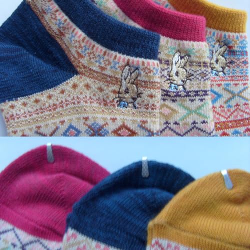 Image of Ankle Socks for Women, Embroidered Bunny Pattern Women's Socks Low Cut Socks Cotton 4 Pairs