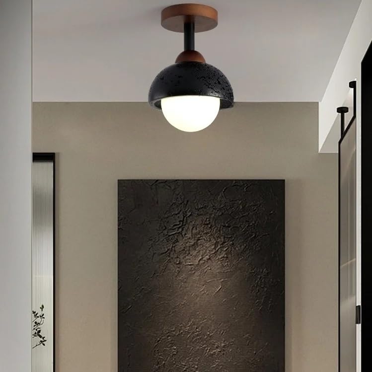 Plafonnier LED travertin noir rond pour couloir et salon style loft vintage