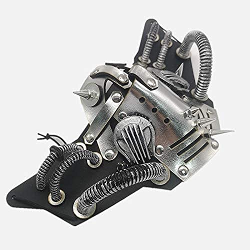 Ubauta Steampunk Leather Mask with Rivets (Silver), Silver Tubular Mask - Image 4