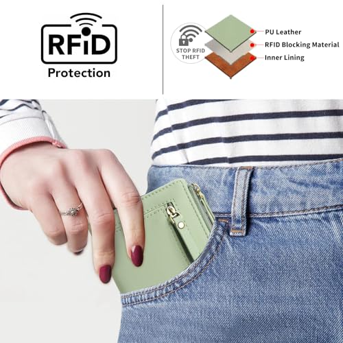 Image of GOIACII Small Women's Wallet Compact Bifold Credit Card Holder Mini Ladies Purse with 2 Zipper Coin Pockets