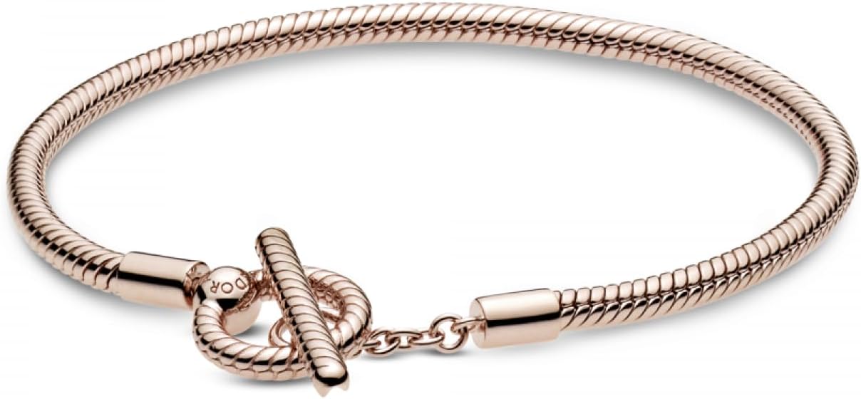 PANDORA Pandora Moments T-Bar Snake Chain PANDORA Rose Charm Bracelet
