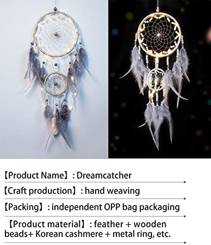 Dream Catcher,Handmade LED Dream Catchers for Bedroom Hanging Decorations Ornaments Craft for Girl Bedroom Accessories Blessing Gift(Grey)