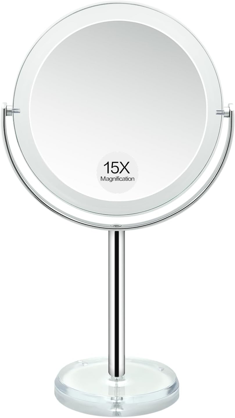 Snowflakes 1X / 15X Magnifying Makeup Mirror with Stand - 7 Inch Tabletop Vanity Mirror for Bathroom or Bedroom with 360° Rotation.
