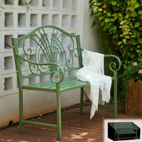 Banc de jardin en fer forgé classique rétro avec dossier confortable et accoudoirs robustes
