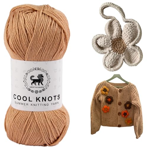 Image of NESTNHAVEN Polyester Cool Knots, Hand Knitting Yarn (1 Yarn Ball 100g) - Luxury Thread for Crochet, Amigurumi, Embroidery, Toys, Garments, Flowers and Hobby Projects (Golden Beige)