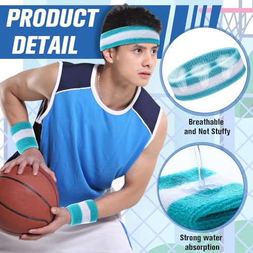 Image of Eurzom 36 Pcs Neon Sports Sweatbands Set Include 12 Striped Sweat Absorbing Headbands 24 Wristbands Athletic for Men Women Basketball Tennis Running Glow Party