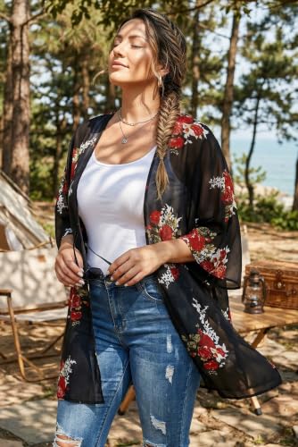 Image of CHICGAL Womens Floral Kimono Cardigan Beach Cover Up Casual Summer Tops