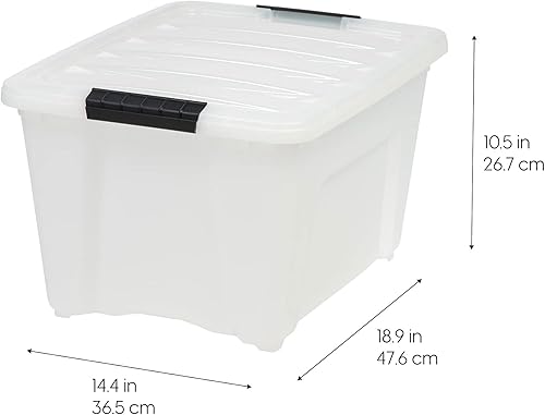 Vista 206 de IRIS USA - Caja de almacenamiento de plástico de 19 cuartos de galón con tapa y pestillos – Paquete de 4 – sin BPA, solución de organización