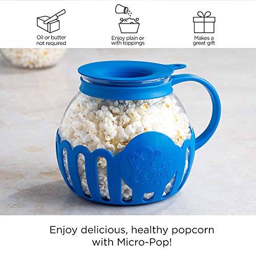Ecolution Patented Micro-Pop Microwave Popcorn Popper With Temperature Safe Glass, 3-In-1 Lid Measures Kernels And Melts Butter, Made Without Bpa, Dishwasher Safe, 3-Quart, Blue #TOP1