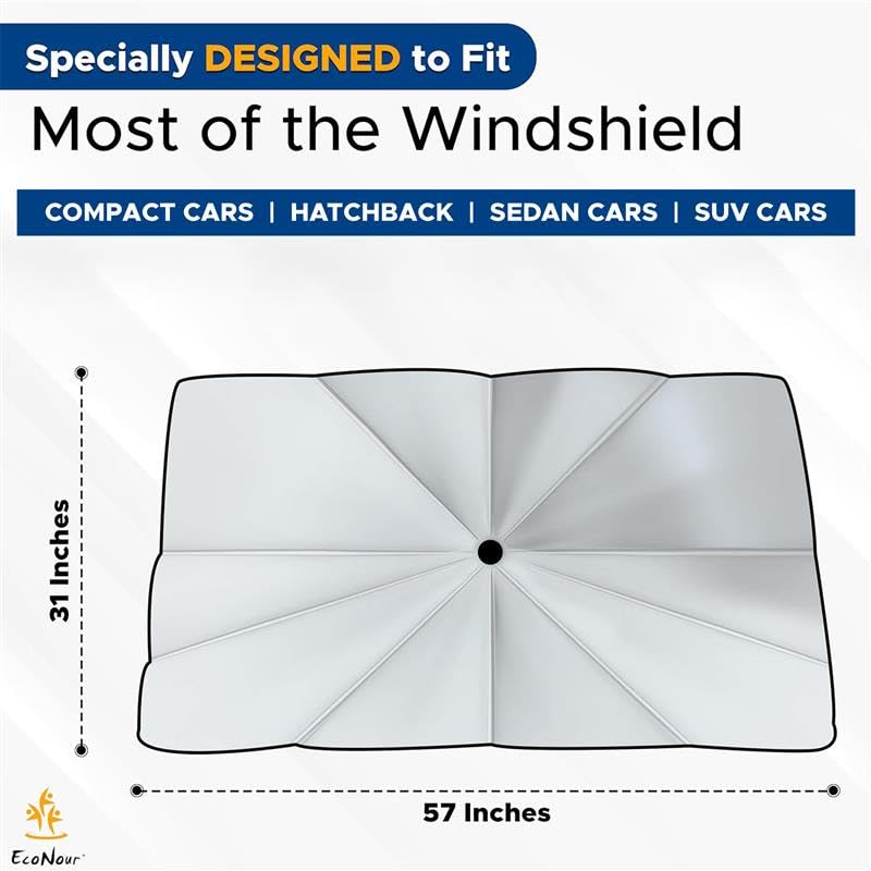 EcoNour Foldable Car Windshield Sun Shade - UV Protection for Sedans, SUVs, and Trucks