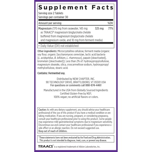 Image of New Chapter Magnesium Complex - Offers Muscle, Bone, Heart & Energy Support* - Contains Sea-Sourced, Fermented & Bisglycinate Forms of Magnesium - Non-GMO, Gluten Free - 325 mg Magnesium - 60 Tablets