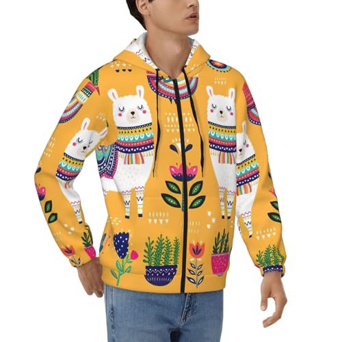 Sweatshirt homme zippé chaud veste à capuche imprimé alpaga casual
