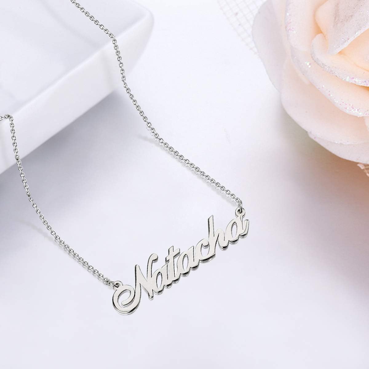 HACOOL 925 Sterling Silver Personalized Name Necklace Customized with Name Adjustable Chain