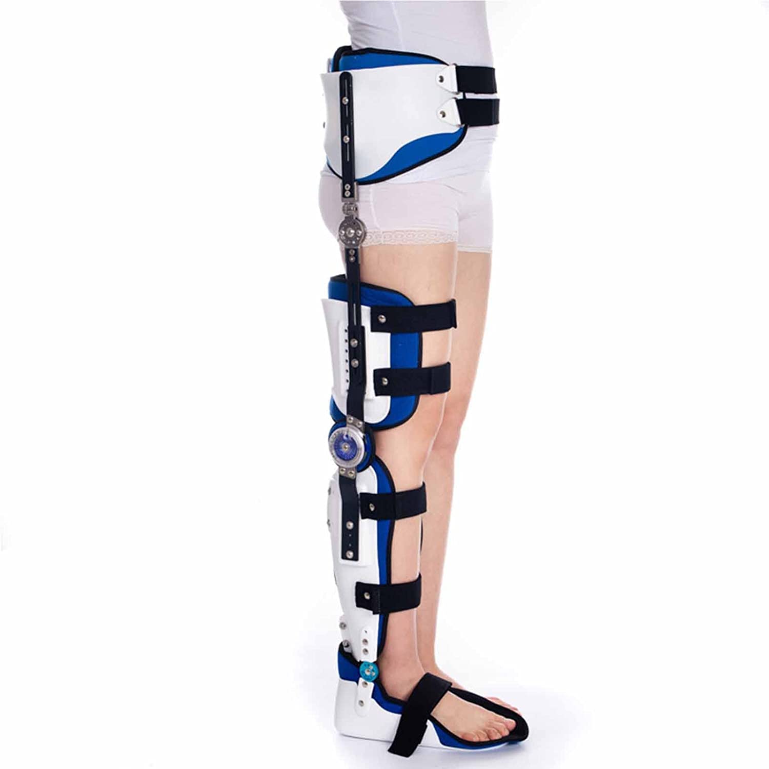 Gelenkige Hüft-Knie-Stützbandage, verstellbare Knöchel- und Fußorthese, postoperative Kniestütze, Wegfahrsperre, Schutz für linkes und rechtes Bein (Right L)