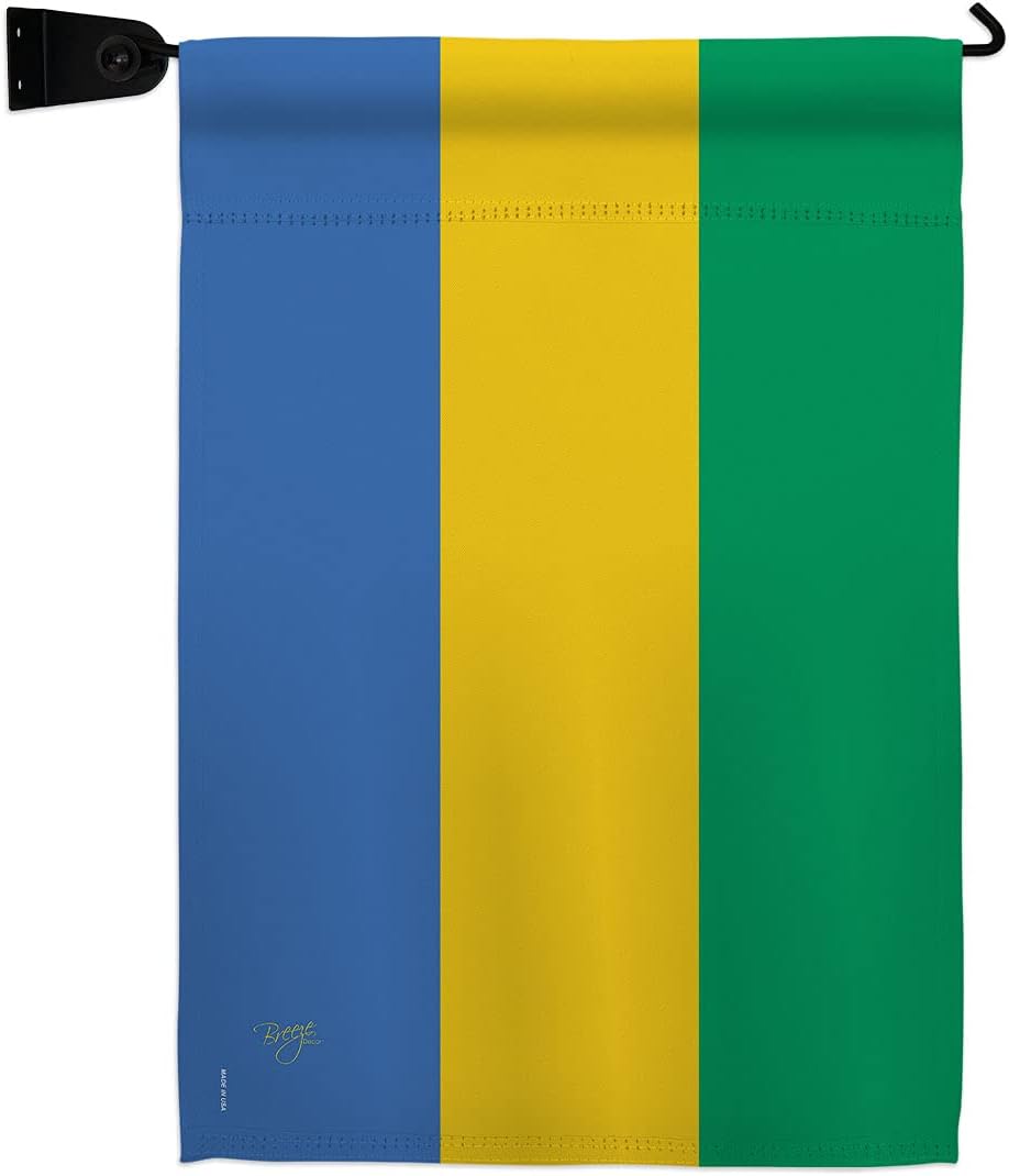 Gabon Garden Flag Set Wall Holder Regional Nationality Nation International World Country Particular Area Small Decorative Gift Yard House Banner Made In USA 13 X 18.5