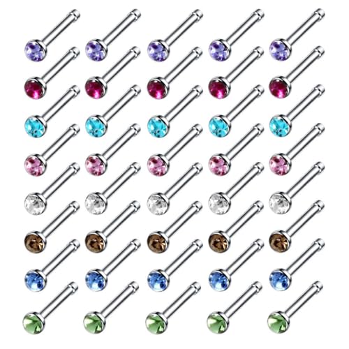 BZKSER nasenpiercing stecker - 60 pcs Piercing Nase,Nasenstecker Nasenpiercing Kristall-Strass-Schüttg Knochen gerade Stolzenstangenstiftstahl aus Edelstahl Nasenring (Mehrfarben)