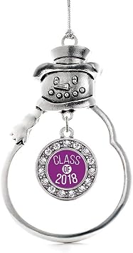 Inspired Silver - Purple Class of 2018 - Silver Christmas Ornament - Circle Charm Christmas Tree Ornament with Cubic Zirconia - Snowman Hanging Decoration
