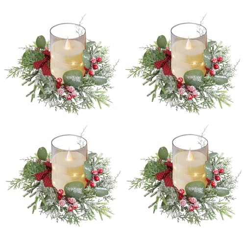 Weihnachts Kerzenring, 4 Stück Weihnachtskerzen Ringe mit Künstliche...